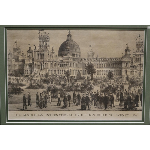 507 - Antique Engraving, The Australian International Exhibition Building Sydney 1879, approx  25cm x 37cm