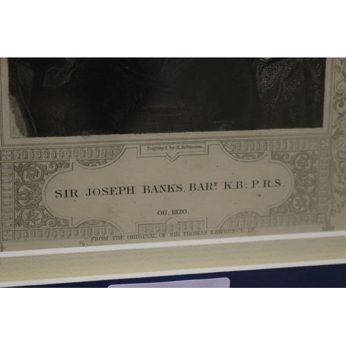 510 - Sir Joseph Banks, antique hand coloured engraving, approx 21cm x 18cm