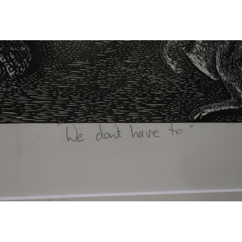 554 - Rew Hanks (1958-.) Australia, Lino cut, edition 4/35  'We Don't Have To' signed lower right, approx ... 