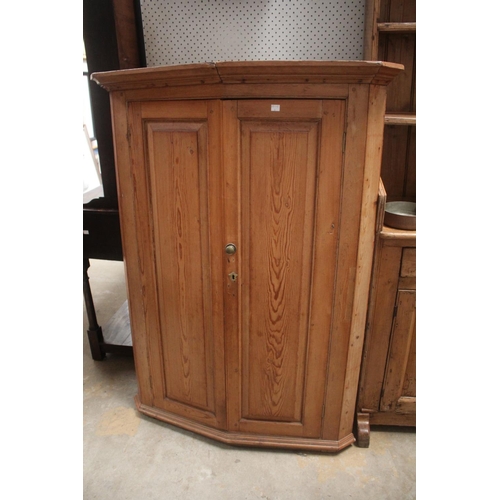 488 - Antique English pine two door corner cabinet, approx 130cm H x 96cm W