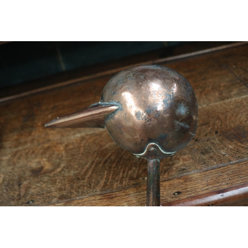 515 - Antique French copper pouring ladle fitted turned oak handled, approx 47cm L