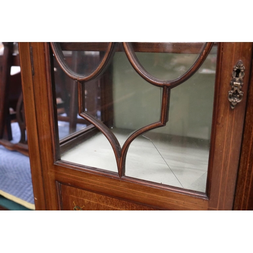 519 - Antique inlaid and painted mahogany panel bow front display cabinet (AF to glass panels), approx 207... 