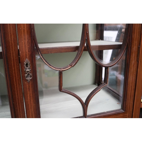 519 - Antique inlaid and painted mahogany panel bow front display cabinet (AF to glass panels), approx 207... 