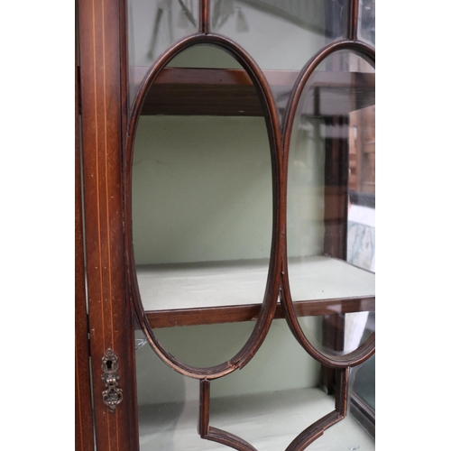 519 - Antique inlaid and painted mahogany panel bow front display cabinet (AF to glass panels), approx 207... 