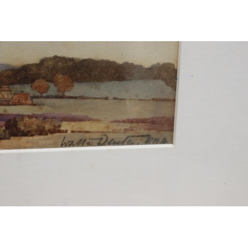 572 - Unknown, watercolour, rural vista, signed lower right, approx 13cm x 24cm