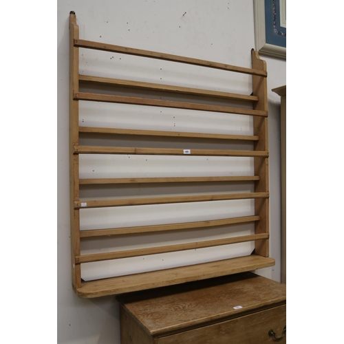 459 - English pine open shelf wall hung plate rack, approx 125cm H x 110cm W