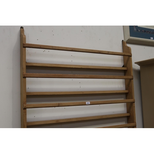 459 - English pine open shelf wall hung plate rack, approx 125cm H x 110cm W