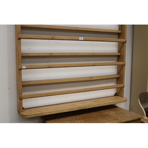 459 - English pine open shelf wall hung plate rack, approx 125cm H x 110cm W