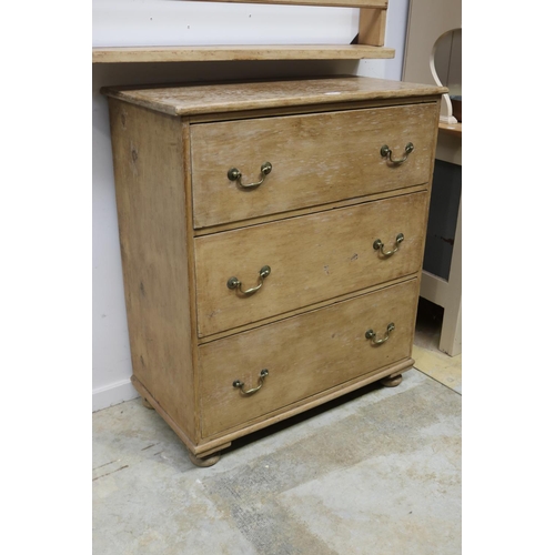 461 - Antique English pine three drawer chest, with brass drop bale handles, approx 94cm H x 80cm W x 43cm... 