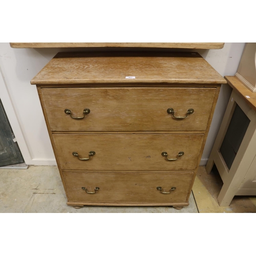 461 - Antique English pine three drawer chest, with brass drop bale handles, approx 94cm H x 80cm W x 43cm... 