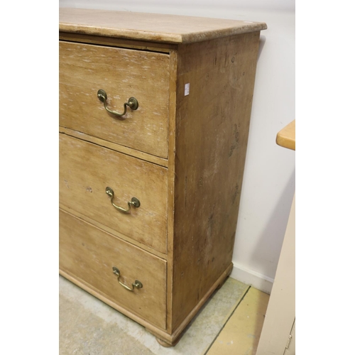 461 - Antique English pine three drawer chest, with brass drop bale handles, approx 94cm H x 80cm W x 43cm... 