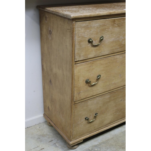 461 - Antique English pine three drawer chest, with brass drop bale handles, approx 94cm H x 80cm W x 43cm... 