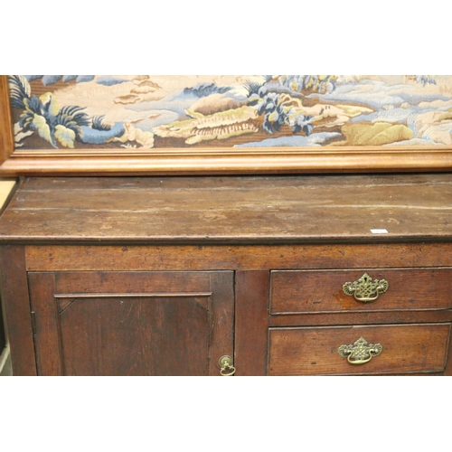 469 - Antique 18th century English Georgian oak dresser base, three central graduating drawers, flanked by... 