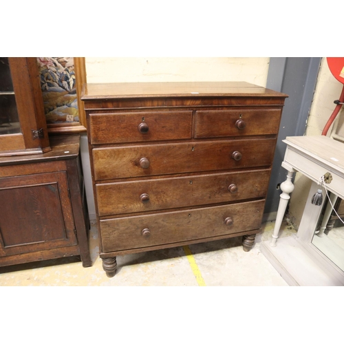 475 - Antique early 19th century English Lancashire oak and mahogany banded chest of five drawers. Standin... 