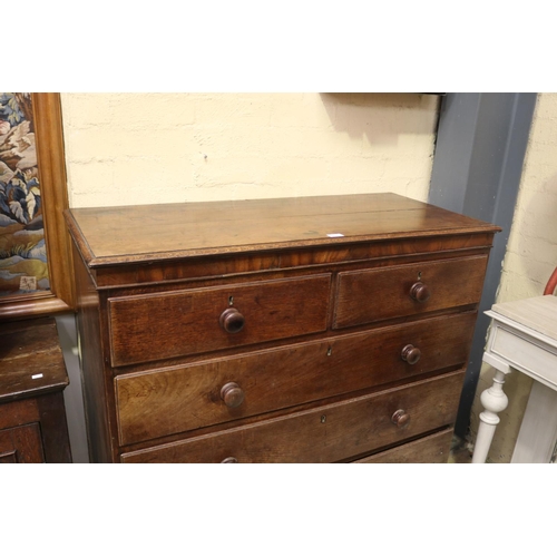 475 - Antique early 19th century English Lancashire oak and mahogany banded chest of five drawers. Standin... 