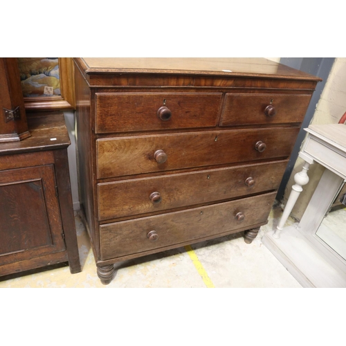 475 - Antique early 19th century English Lancashire oak and mahogany banded chest of five drawers. Standin... 