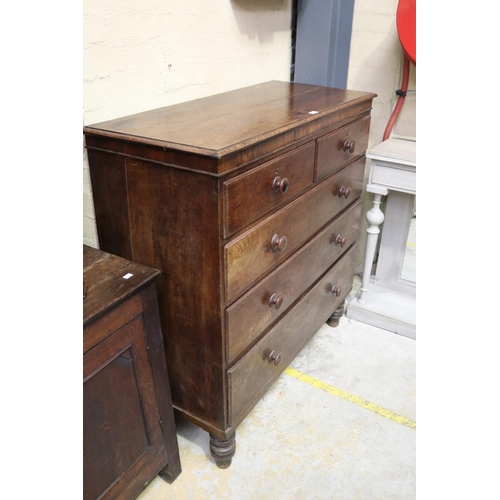 475 - Antique early 19th century English Lancashire oak and mahogany banded chest of five drawers. Standin... 