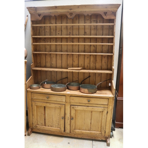 485 - Antique early 19th century Irish pine two height dresser, approx 213cm H x 138cm W x 46cm D