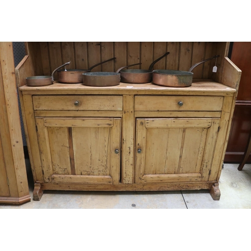 485 - Antique early 19th century Irish pine two height dresser, approx 213cm H x 138cm W x 46cm D