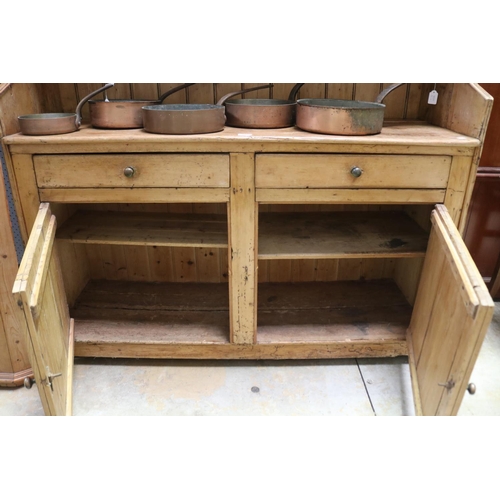 485 - Antique early 19th century Irish pine two height dresser, approx 213cm H x 138cm W x 46cm D