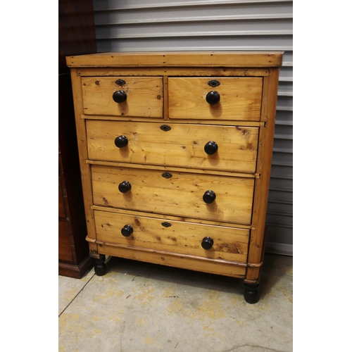 491 - Rustic antique pine chest of five drawers, approx 116cm H x 91cm W x 42cm D