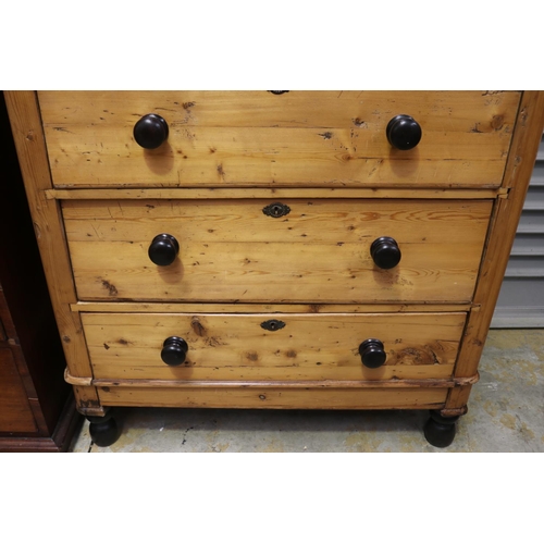 491 - Rustic antique pine chest of five drawers, approx 116cm H x 91cm W x 42cm D