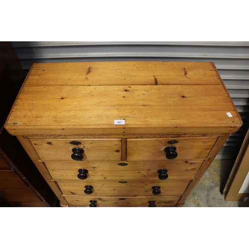 491 - Rustic antique pine chest of five drawers, approx 116cm H x 91cm W x 42cm D