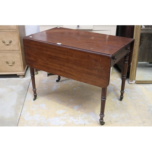 495 - Antique Regency mahogany Pembroke table, multi ring turned legs, approx 71cm H x 91cm W x 108cm D wi... 