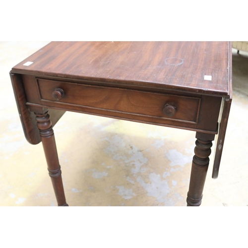 495 - Antique Regency mahogany Pembroke table, multi ring turned legs, approx 71cm H x 91cm W x 108cm D wi... 