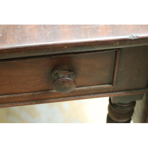495 - Antique Regency mahogany Pembroke table, multi ring turned legs, approx 71cm H x 91cm W x 108cm D wi... 