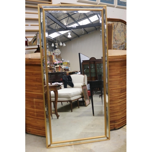 550 - Quality Modern French beveled cushion mirror, approx 174cm x 83cm