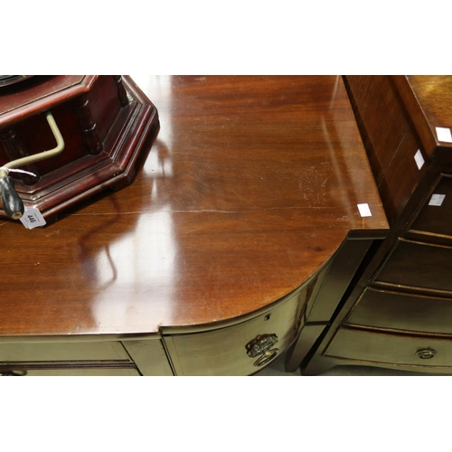 445 - Antique English mahogany bow front sideboard, with ebony stringing, standing on square tapering legs... 