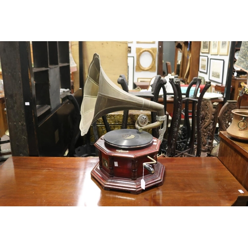 446 - His Master Voice table top gramophone, with brass horn, approx 64cm H x 49cm W