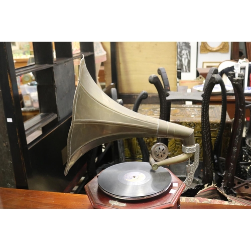 446 - His Master Voice table top gramophone, with brass horn, approx 64cm H x 49cm W