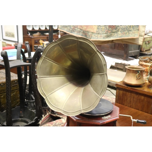 446 - His Master Voice table top gramophone, with brass horn, approx 64cm H x 49cm W