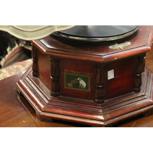 446 - His Master Voice table top gramophone, with brass horn, approx 64cm H x 49cm W