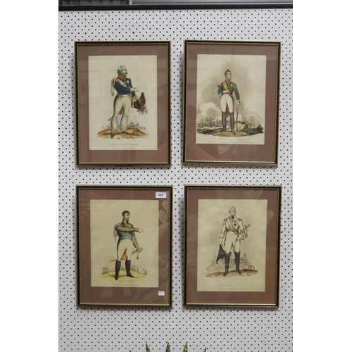 520 - Set of four antique hand coloured engravings of notable figures of the Napolonic War period to inclu... 