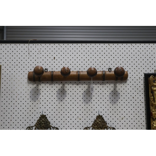 524 - Antique French faux bamboo four button coat rack, approx 54cm W
