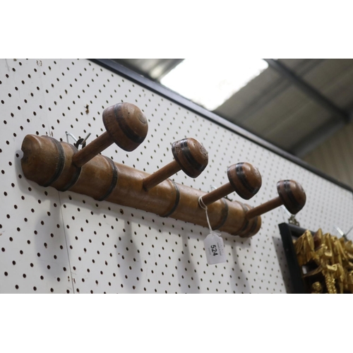 524 - Antique French faux bamboo four button coat rack, approx 54cm W