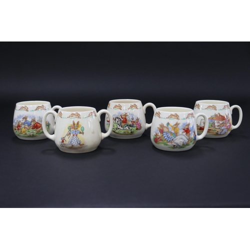 5143 - Royal Doulton, Bunnykins two handle mugs and four singles, approx 7.5cm H each (5)