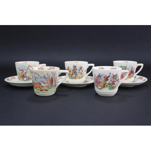 5149 - Royal Doulton, Bunnykins five cups and three saucers, plate approx 14cm Dia each