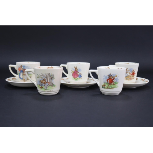 5149 - Royal Doulton, Bunnykins five cups and three saucers, plate approx 14cm Dia each