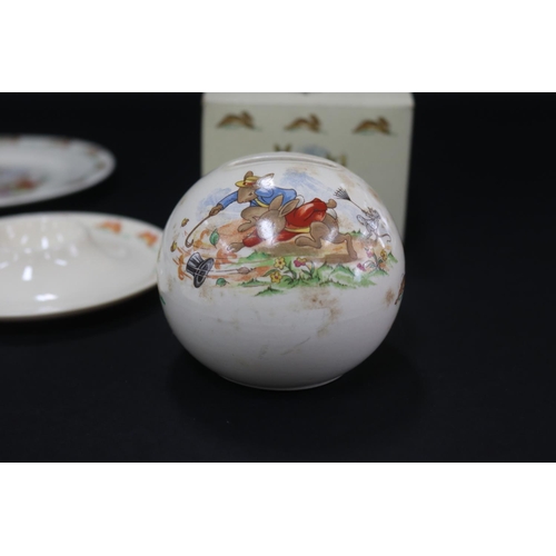 5152 - Royal Doulton, Bunnykins Money box, egg dishes, saucers, approx 16.5cm Dia & smaller