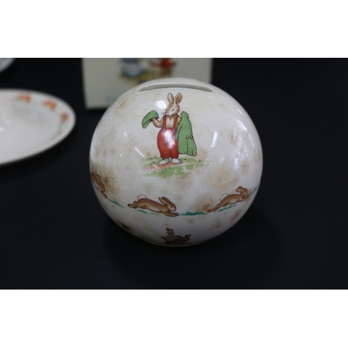 5152 - Royal Doulton, Bunnykins Money box, egg dishes, saucers, approx 16.5cm Dia & smaller