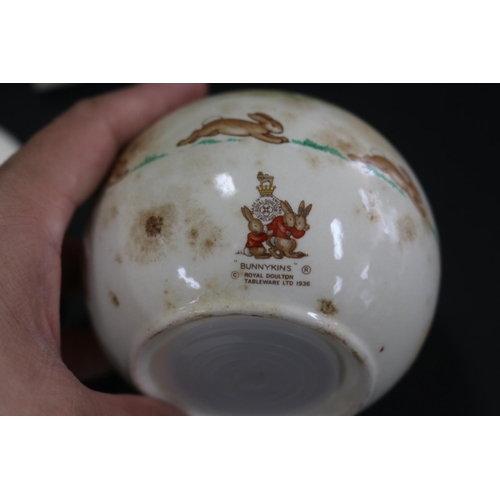 5152 - Royal Doulton, Bunnykins Money box, egg dishes, saucers, approx 16.5cm Dia & smaller