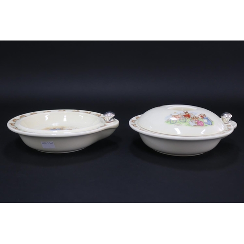 5160 - Royal Doulton, Bunnykins two warming plates one with cover, approx 8.5cm H x 21cm W x 20cm D includi... 