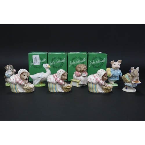 5164 - Beswick Beatrice Potter Boxed figures,Miss Moppet, Little Pig Pobinson, Mrs Tiggy take tea, Rebeccah... 