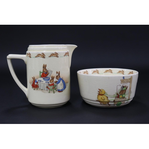 5187 - Royal Doulton, Bunnykins, To the Hunt Ball bowl, signed Barabra Vernon jug, approx 13.5cm H & smalle... 