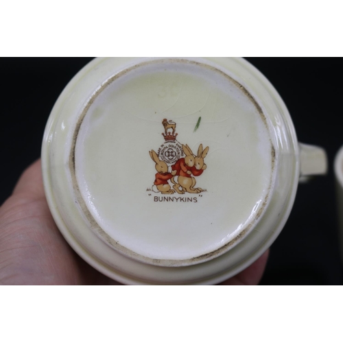 5187 - Royal Doulton, Bunnykins, To the Hunt Ball bowl, signed Barabra Vernon jug, approx 13.5cm H & smalle... 