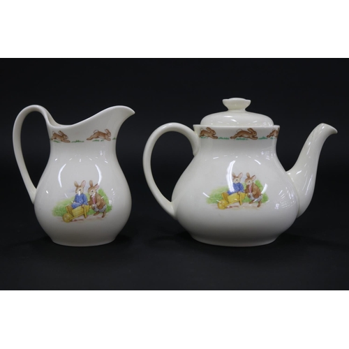 5188 - Royal Doulton, Bunnykins Teapot and jug, picnic, approx 13cm H & shorter